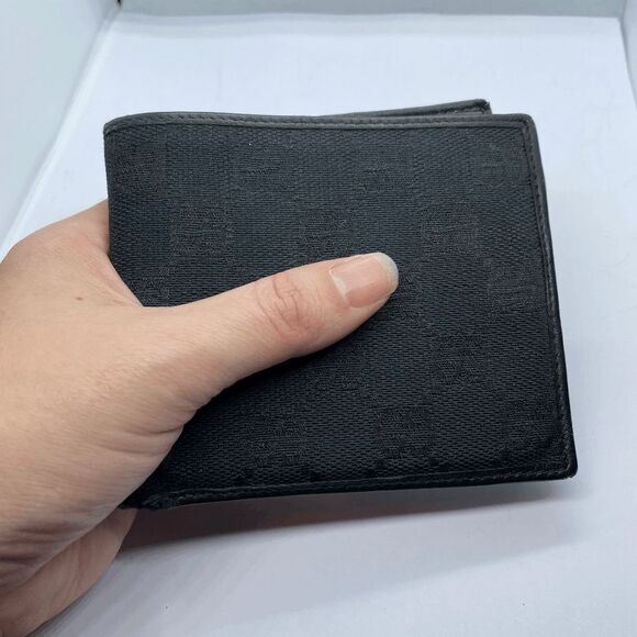 Authentic Gucci Black Canvas & Leather Bifold Wallet **FLAWS** - Picture 5 of 12